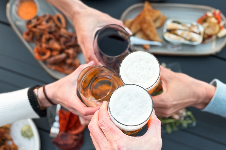 Craft beer and wine at a rooftop bar in Hood River, Oregon